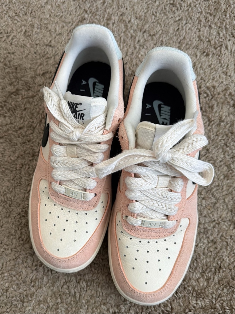 Nike Women Air Force 1 Low - Pink and White with Black Swoosh